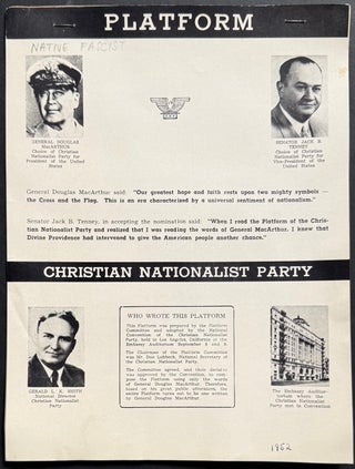 Cat.No: 305993 Platform. Christian Nationalist Party. Gerald L. K. Smith