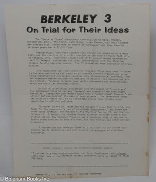 Cat.No: 306032 Berkeley 3 on trial for their ideas [handbill on arrest of Peter Camejo,...
