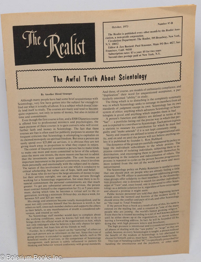 The Realist: No. 97-B, October 1973: The Awful Truth About Scientology ...
