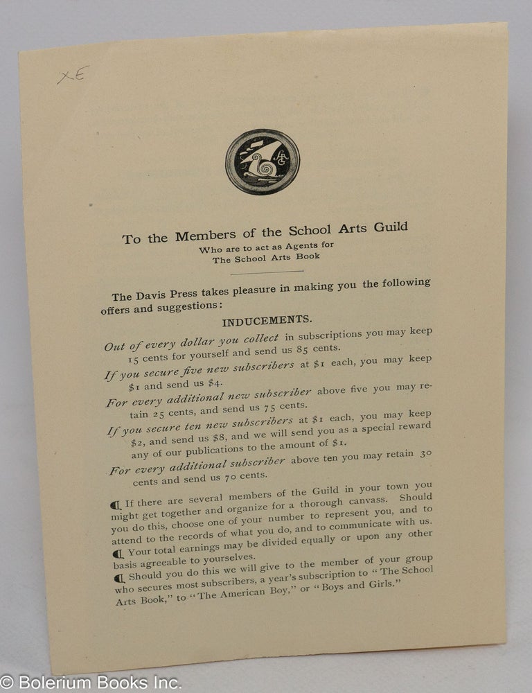 Cat.No: 306133 To the Members of the School Arts Guild Who are to act as Agents for The School Arts Book&hellip;