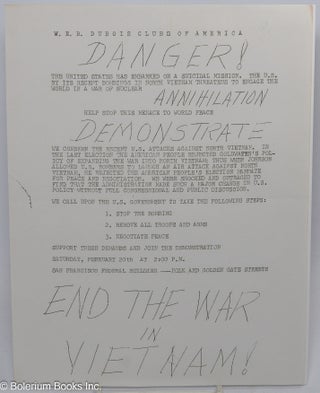 Cat.No: 306393 Danger! Annihilation. Demonstrate. End the War in Vietnam! [handbill