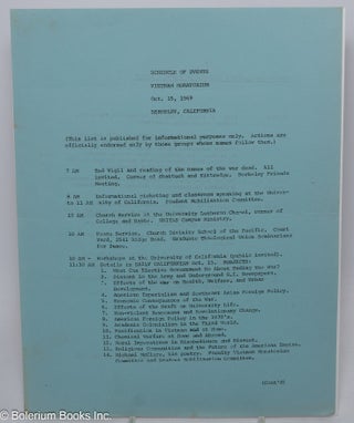 Cat.No: 306396 Schedule of Events, Vietnam Moratorium, Oct. 15, 1969., Berkeley,...