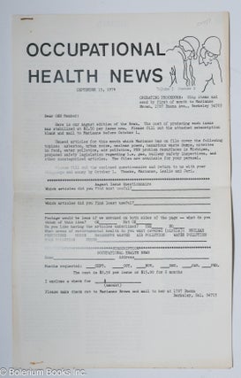 Cat.No: 306649 Occupational Health News, Volume I Number 2 September 15, 1978. Marianne...