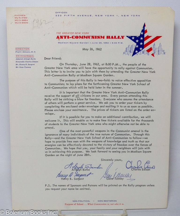 Cat.No: 306661 The Greater New York Anti-Communism Rally [Invitation