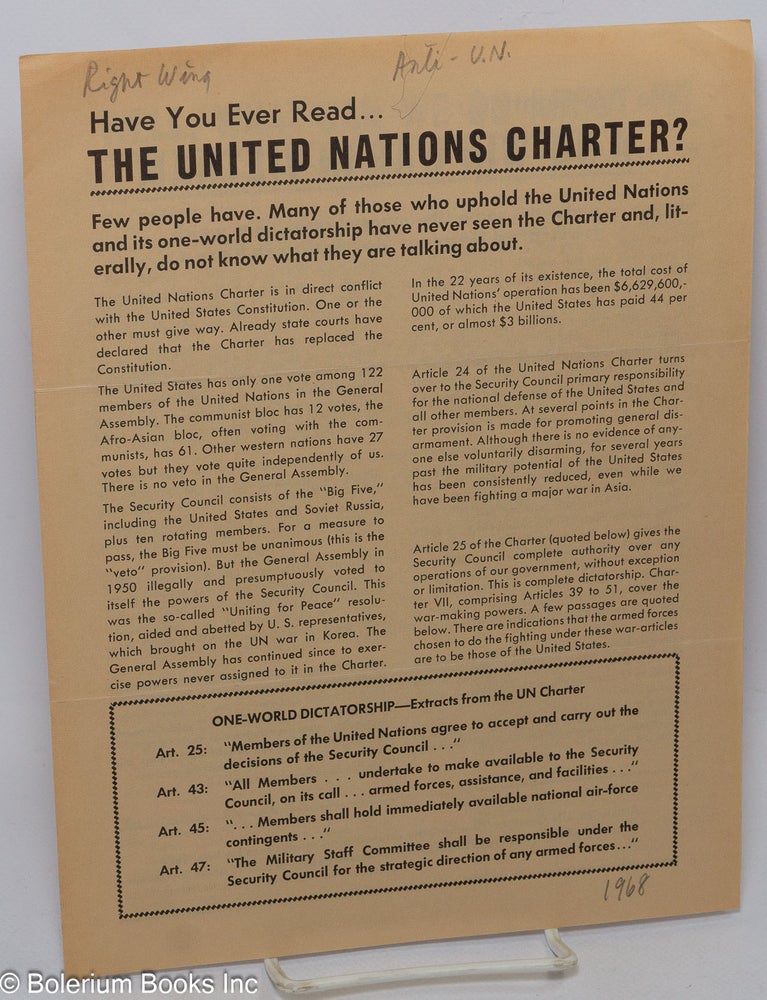Cat.No: 306750 Have You Ever Read...The United Nations Charter? Few people have