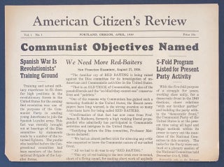 Cat.No: 306906 American Citizen's Review. Vol. 1 no. 1 (April 1939