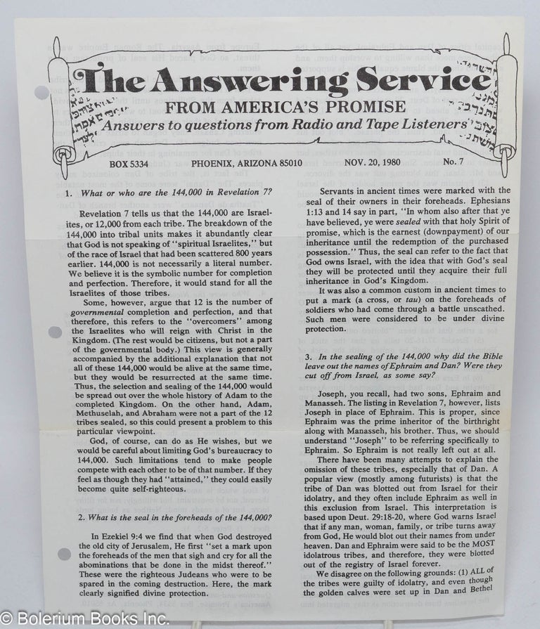 Cat.No: 307028 The answering service, no. 7 (Nov. 20, 1980) From America's