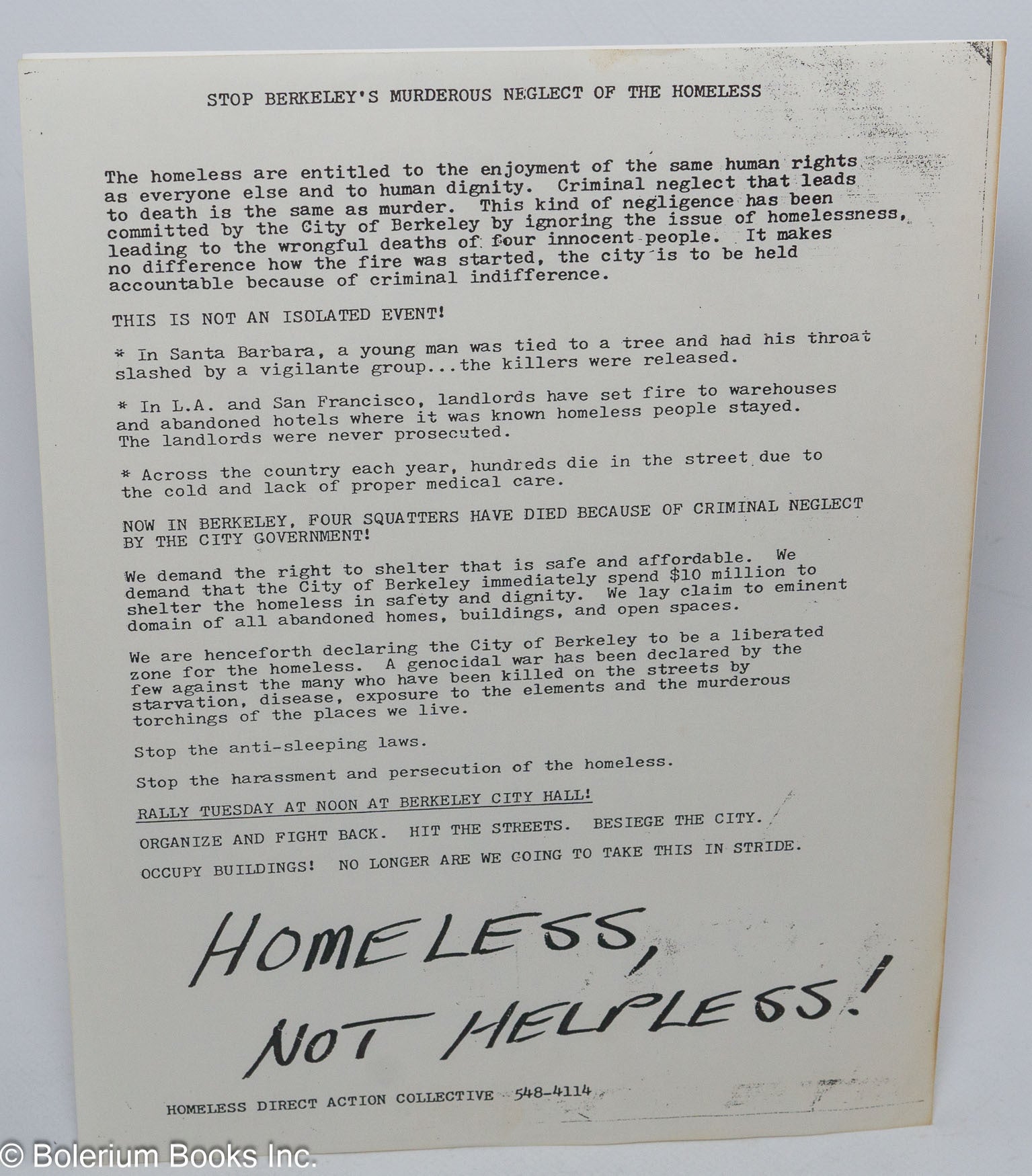 Homeless, not helpless! Stop Berkeley's Murderous Neglect of the ...
