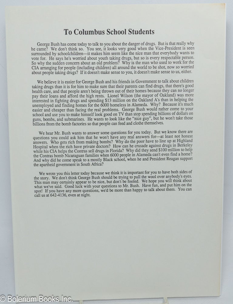 Cat.No: 307239 To Columbus School Students [handbill]