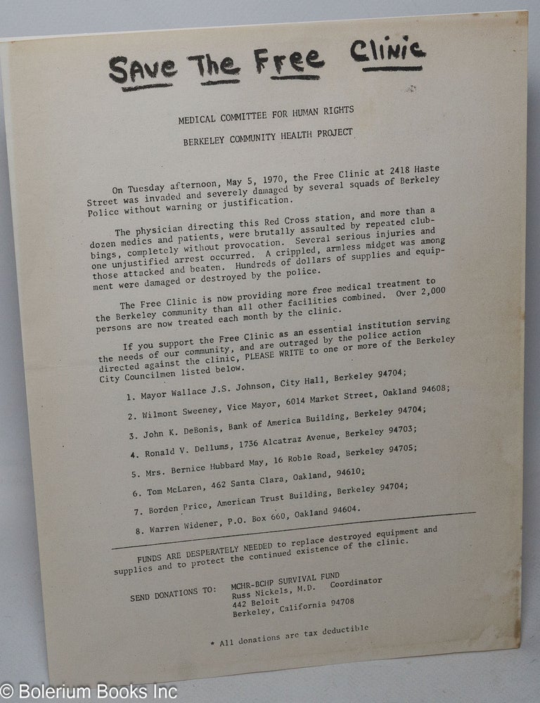 Cat.No: 307578 Save the free clinic [handbill]