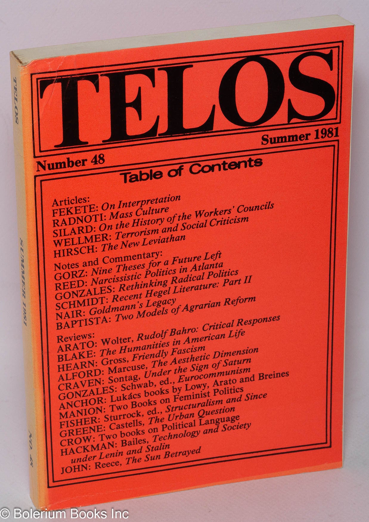 Telos Journal Telos No. 48 Summer 1981 | Paul Piccone