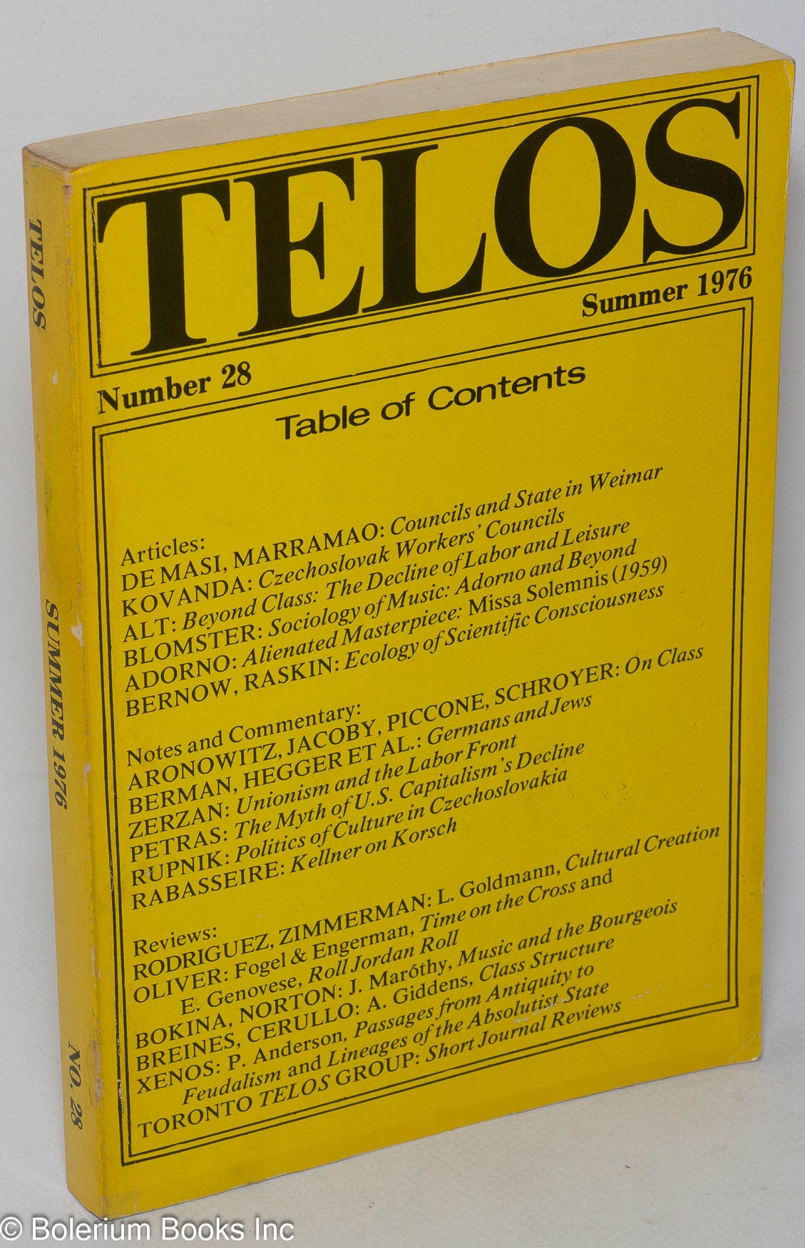 Telos Journal Telos: No. 28 Summer 1976 | Paul Piccone, ed