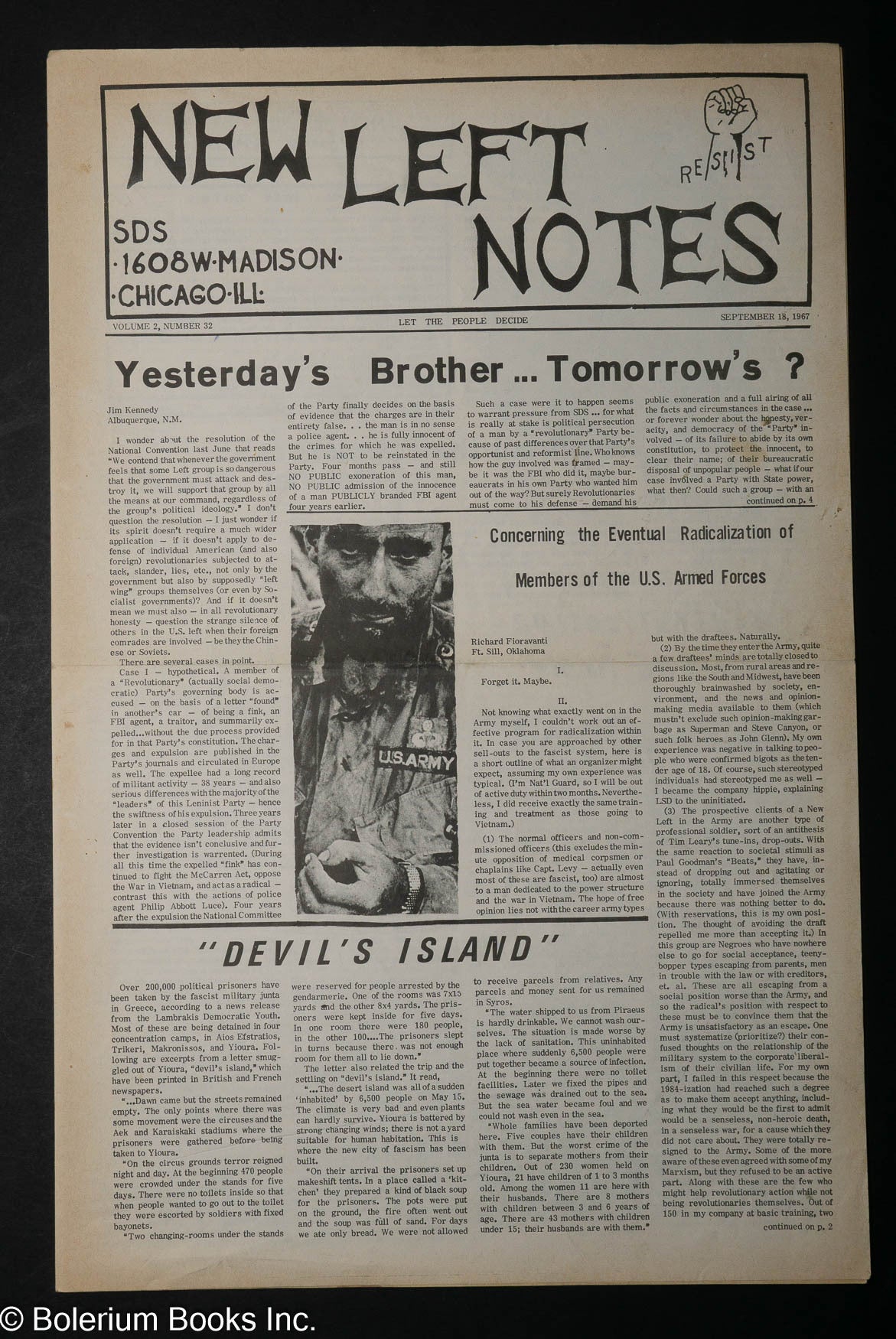 SDS new left notes, vol. 2, no. 32, September 18, 1967