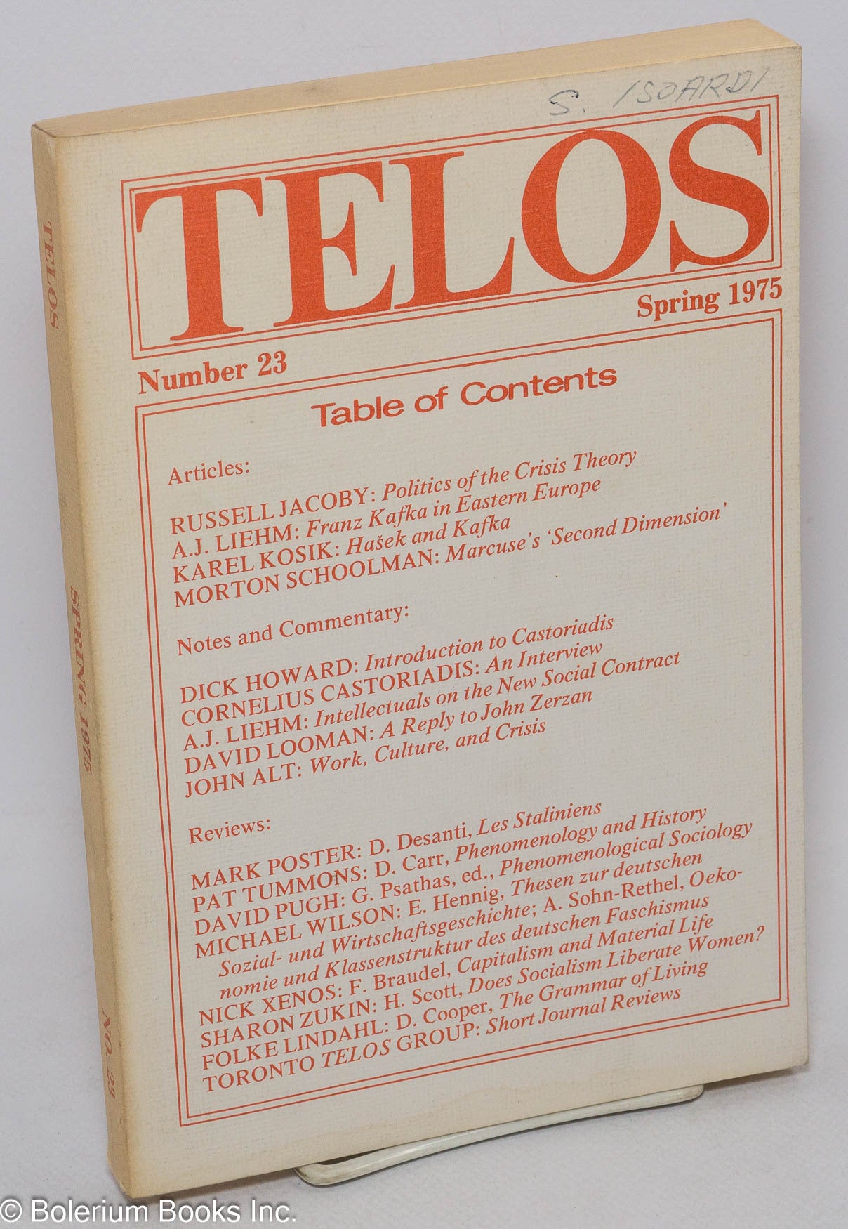 Telos Journal Telos: No. 23, Spring 1975 | Paul Piccone, ed