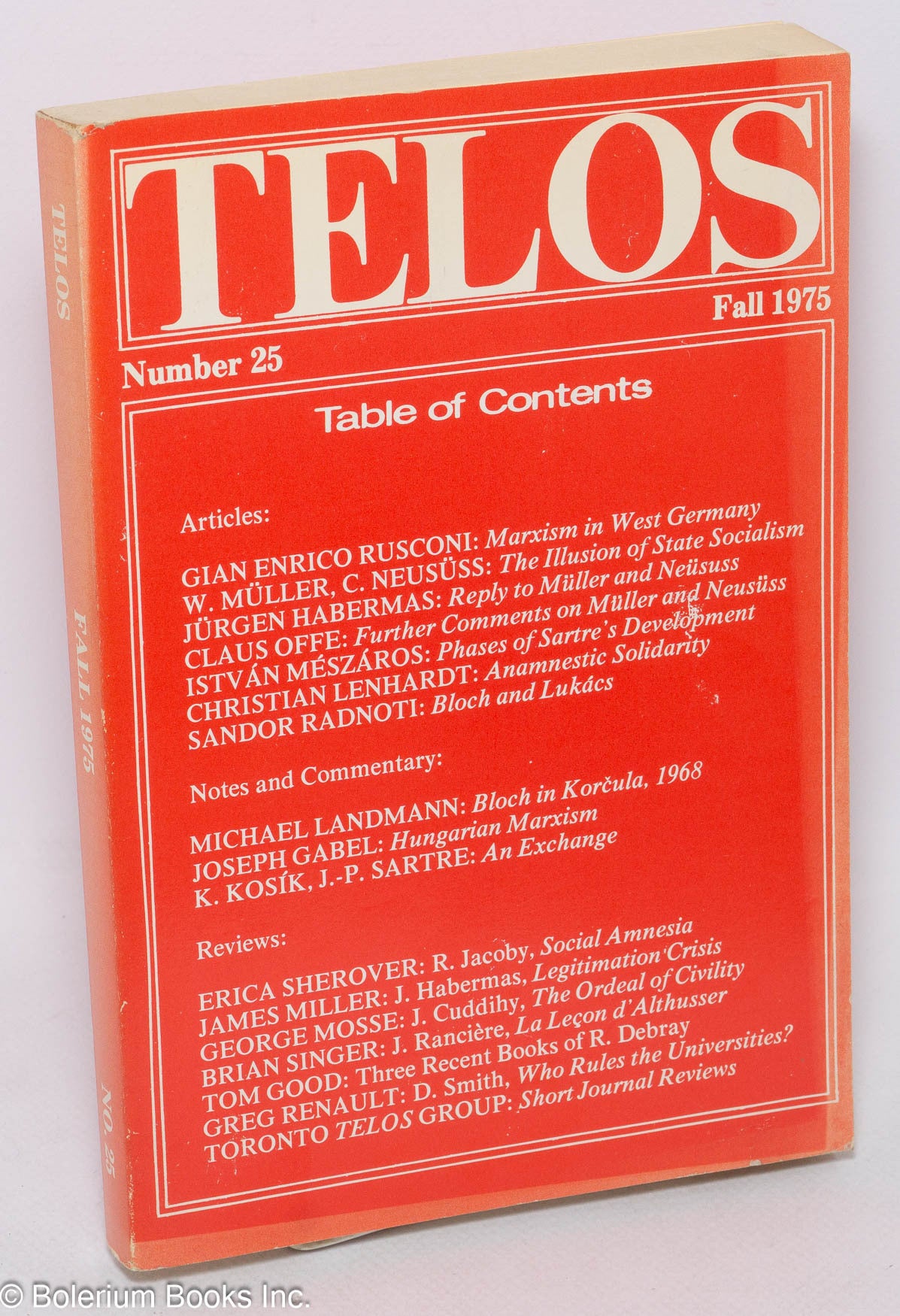 Telos Journal Telos: No. 25, Fall 1975 | Paul Piccone, ed
