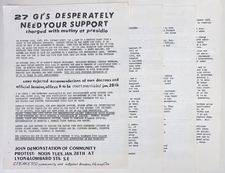 Cat.No: 307941 27 GI's desperately need your support, charged with mutiny at Presidio [handbill with two related items]