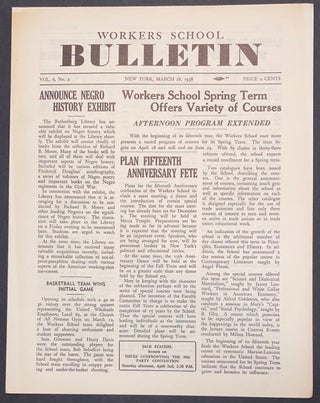 Cat.No: 308185 Workers School Bulletin. Vol. 6 no. 2 (March 28, 1938