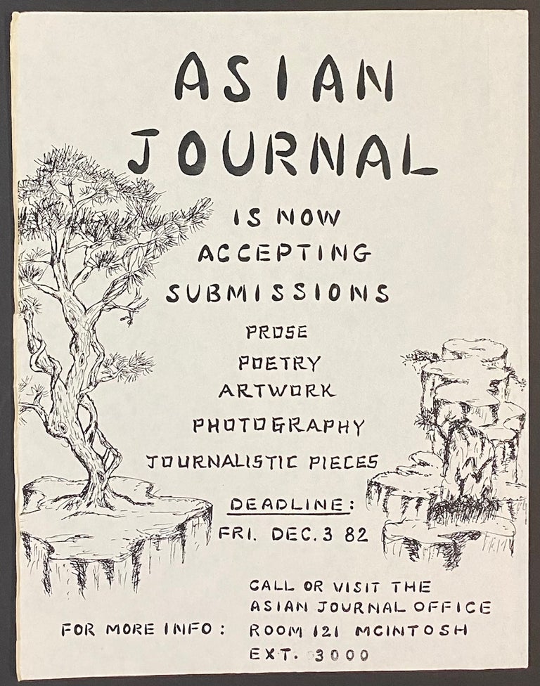 Cat.No: 308784 Asian Journal is now accepting submissions: prose, poetry, artwork,...