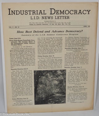 Cat.No: 308892 Industrial Democracy: L.I.D. News Letter; Vol. 5, No. 12, April 1938