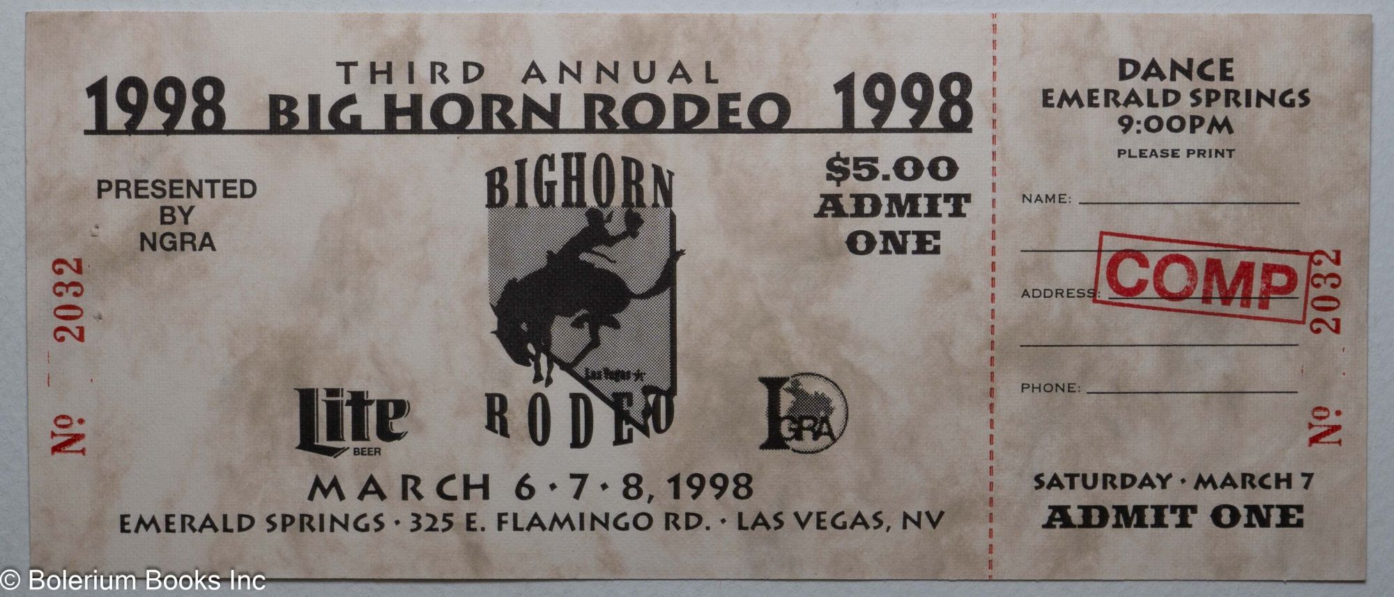 1998 Big Horn Rodeo ticket | NGRA