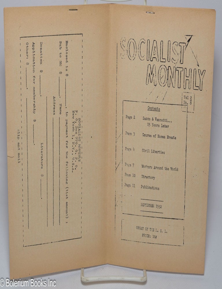 Cat.No: 309965 Socialist Monthly: Vol. II, no. 8 (September 1952)
