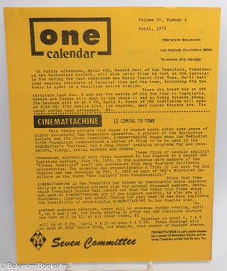 Cat.No: 310462 ONE Calendar vol. 24, #4, April 1976: CineMattachine is Coming to Town....