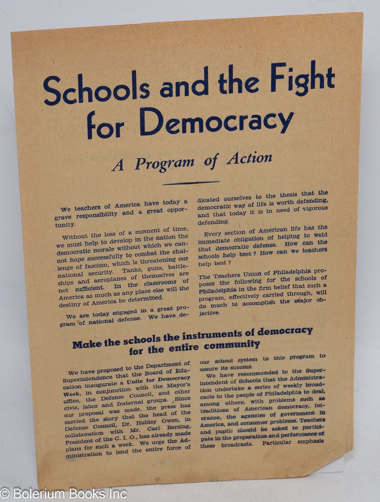 Schools and the Fight for Democracy: A Program of Action