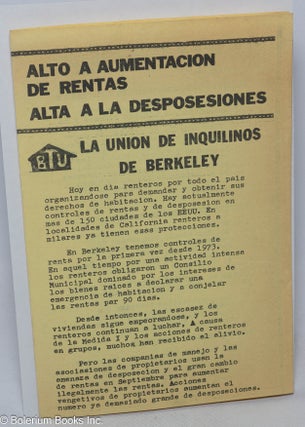 Cat.No: 312397 Alto a aumentacion de rentas, alta a la desposesiones