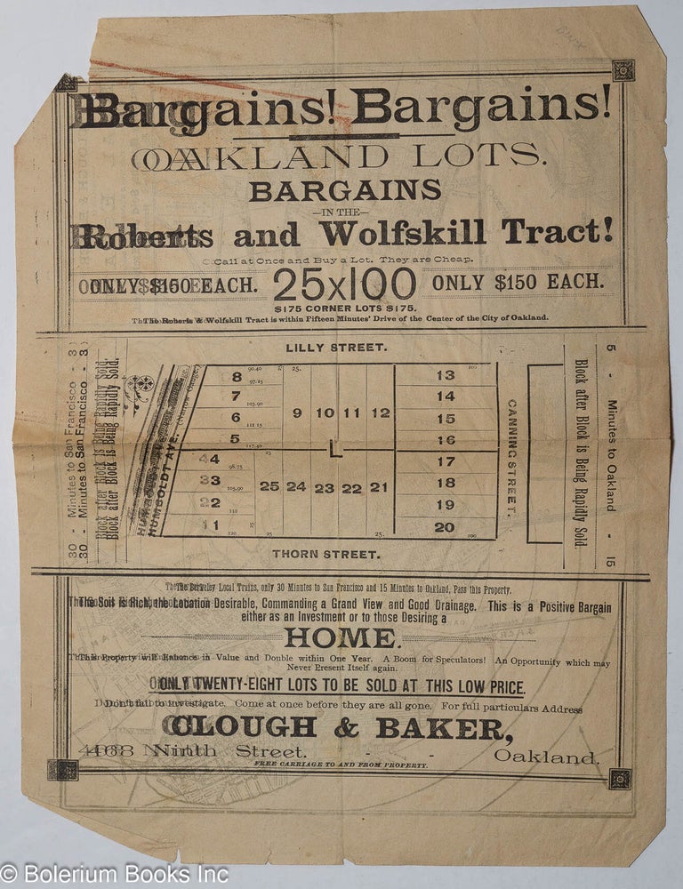Cat.No: 312464 Bargains! Bargains! Oakland lots. Bargains in the Roberts and Wolfskill Tract!