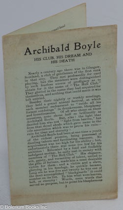Cat.No: 312711 Archibald Boyle; his club, his dream, and his death