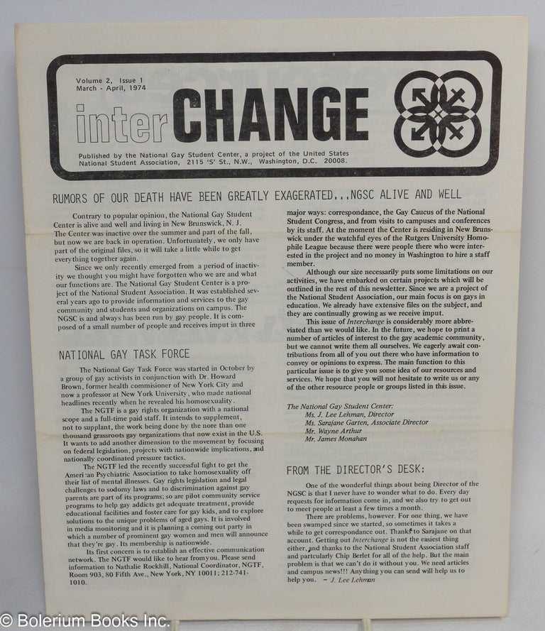 Cat.No: 312829 InterCHANGE: the newsletter of the National Gay Student Center; vol