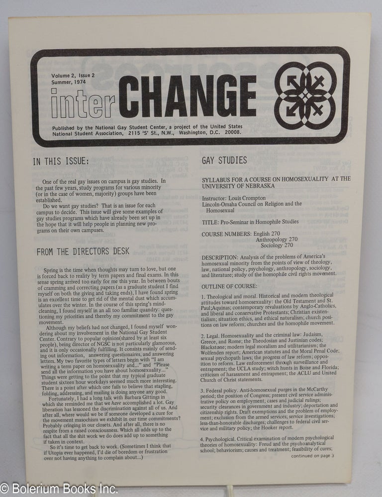 Cat.No: 312835 InterCHANGE: the newsletter of the National Gay Student Center; vol