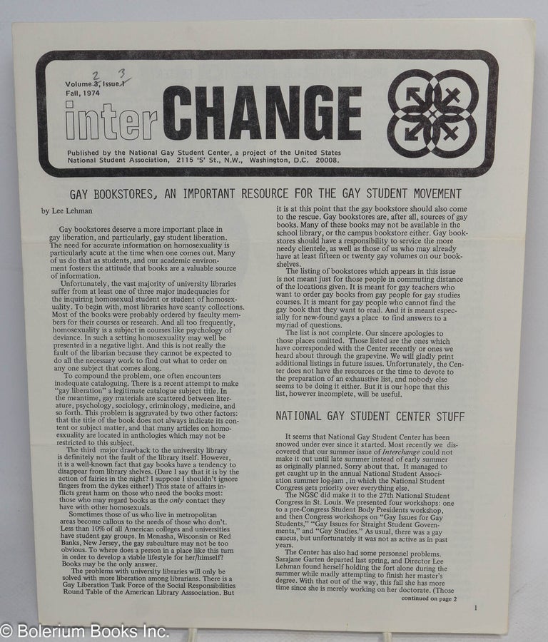 Cat.No: 312836 InterCHANGE: the newsletter of the National Gay Student Center; vol
