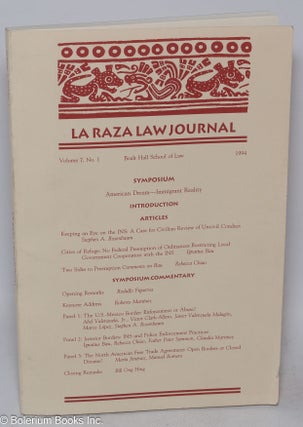 Cat.No: 312902 La Raza Law Journal: Vol. 7 No. 1, Winter 1994. Elizabeth Camacho, Felix...