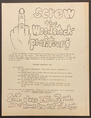 Cat.No: 313302 Screw the Woodstock profiteer$ [handbill