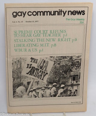 Cat.No: 313535 GCN: Gay Community News; the gay weekly; vol. 5, #15, October 15, 1977:...