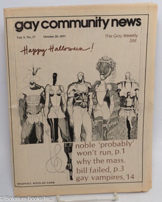 Cat.No: 313538 GCN: Gay Community News; the gay weekly; vol. 5, #17, October 29, 1977:...