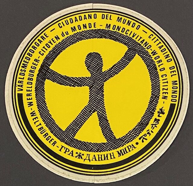 World Citizen sticker repeating the phrase in ten languages