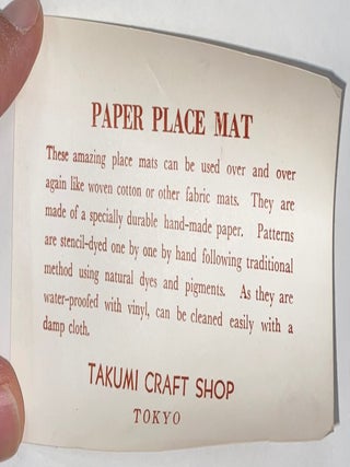 [Three pairs of paper placemats from the Takumi Craft Shop]
