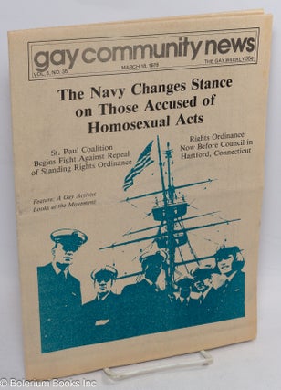Cat.No: 314031 GCN: Gay Community News; the gay weekly; vol. 5, #35, March 18, 1978: Navy...