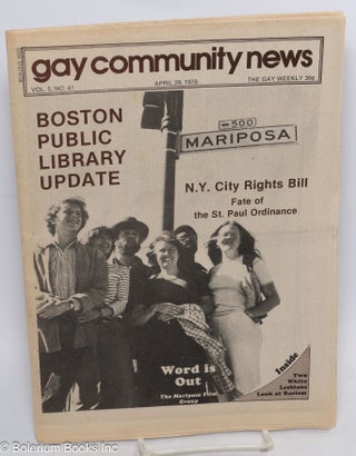 Cat.No: 314040 GCN: Gay Community News; the gay weekly; vol. 5, #41, April 29, 1978:...