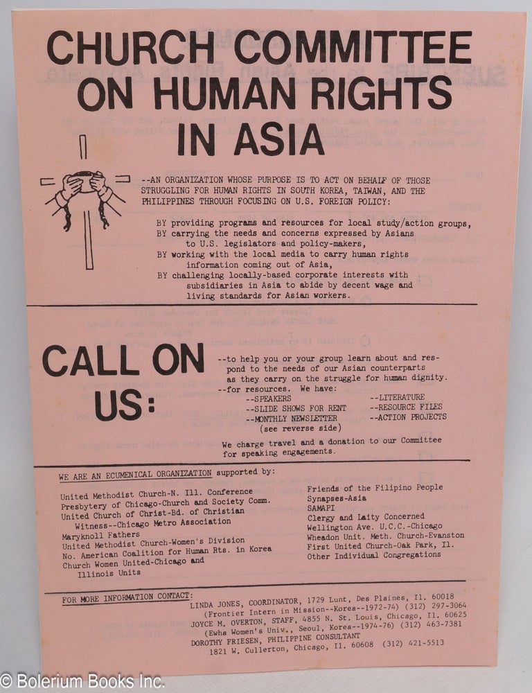 Cat.No: 314101 Church Committee on Human Rights in Asia [handbill]