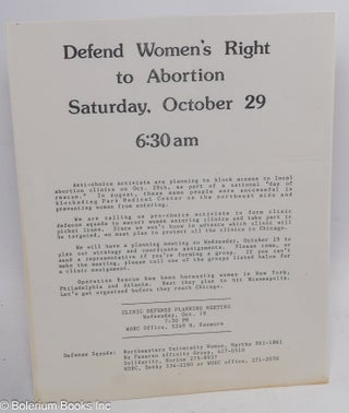 Cat.No: 314206 Defend women's right to abortion, Saturday, October 29 6:30 AM [handbill