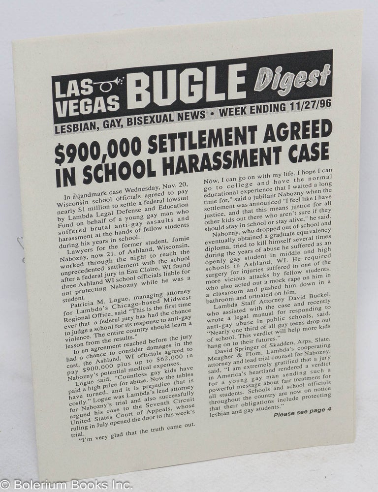 Cat.No: 314509 Las Vegas Bugle Digest: lesbian, gay, Bisexual news; week ending