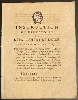 Cat.No: 314751 Instruction du directoire du département de l'Oise, sur la loi du 20...