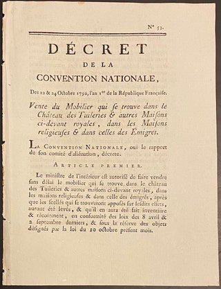 Cat.No: 314752 Décret de la Convention nationale, des 22 & 24 octobre 1792, l'an premier...