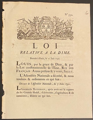 Cat.No: 314753 Loi relative à la dîme, donnée à Paris, le 10 juin 1791