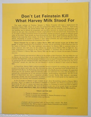Cat.No: 315036 Don't let Feinstein kill what Harvey Milk stood for [handbill
