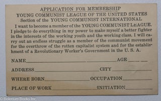 Cat.No: 315066 Application for membership; Young Communist League of the United States