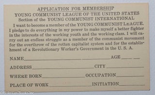 Cat.No: 315068 Application for membership; Young Communist League of the United States